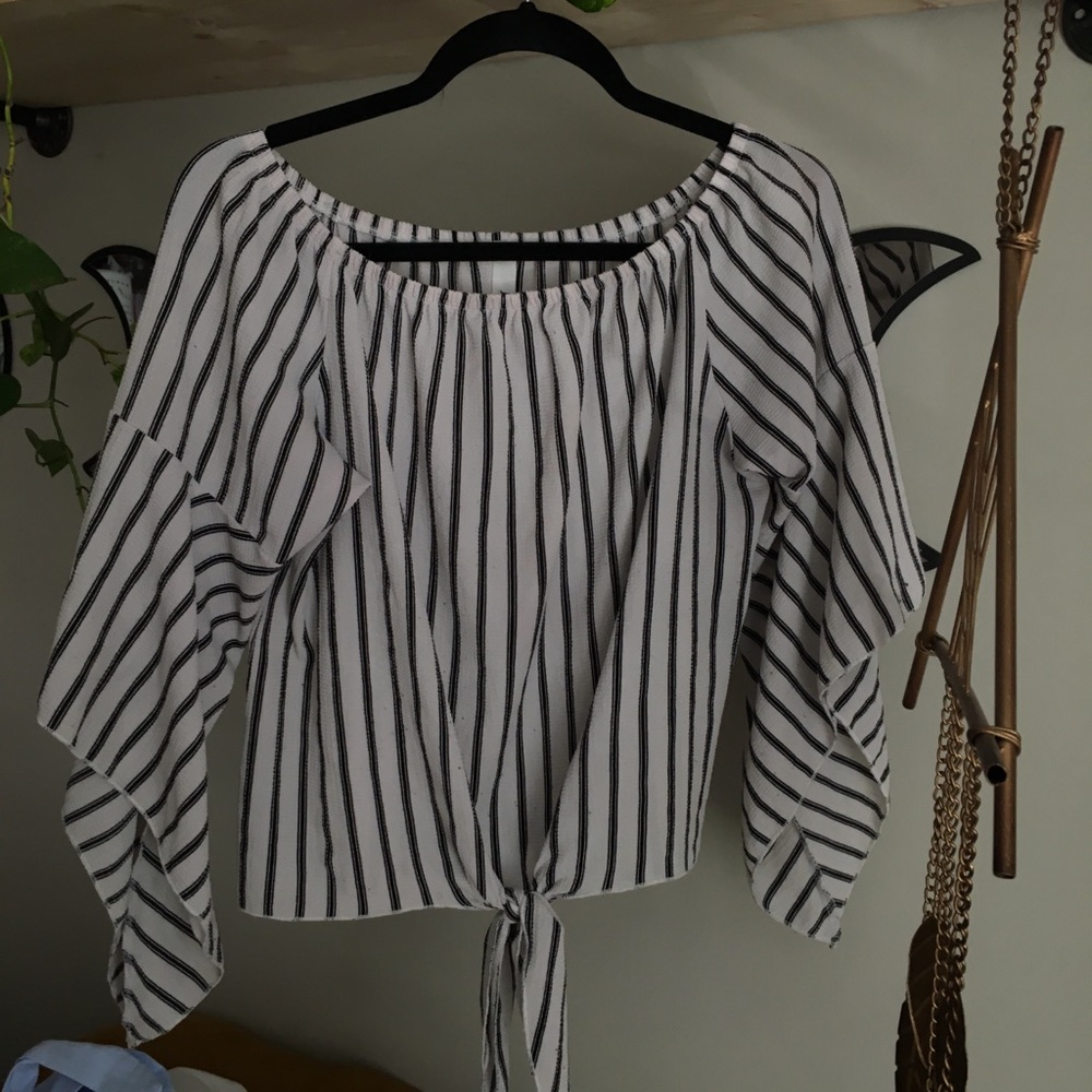 Super cute black and white striped blouse with tie
